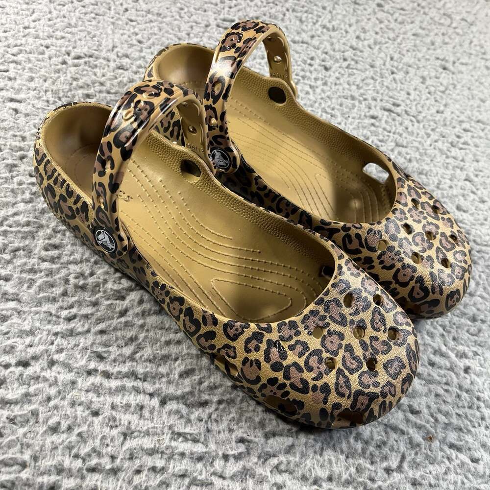 Crocs Karin Clog Leopard Animal Print Slip On Shoes Womens W9 Sandals 202492